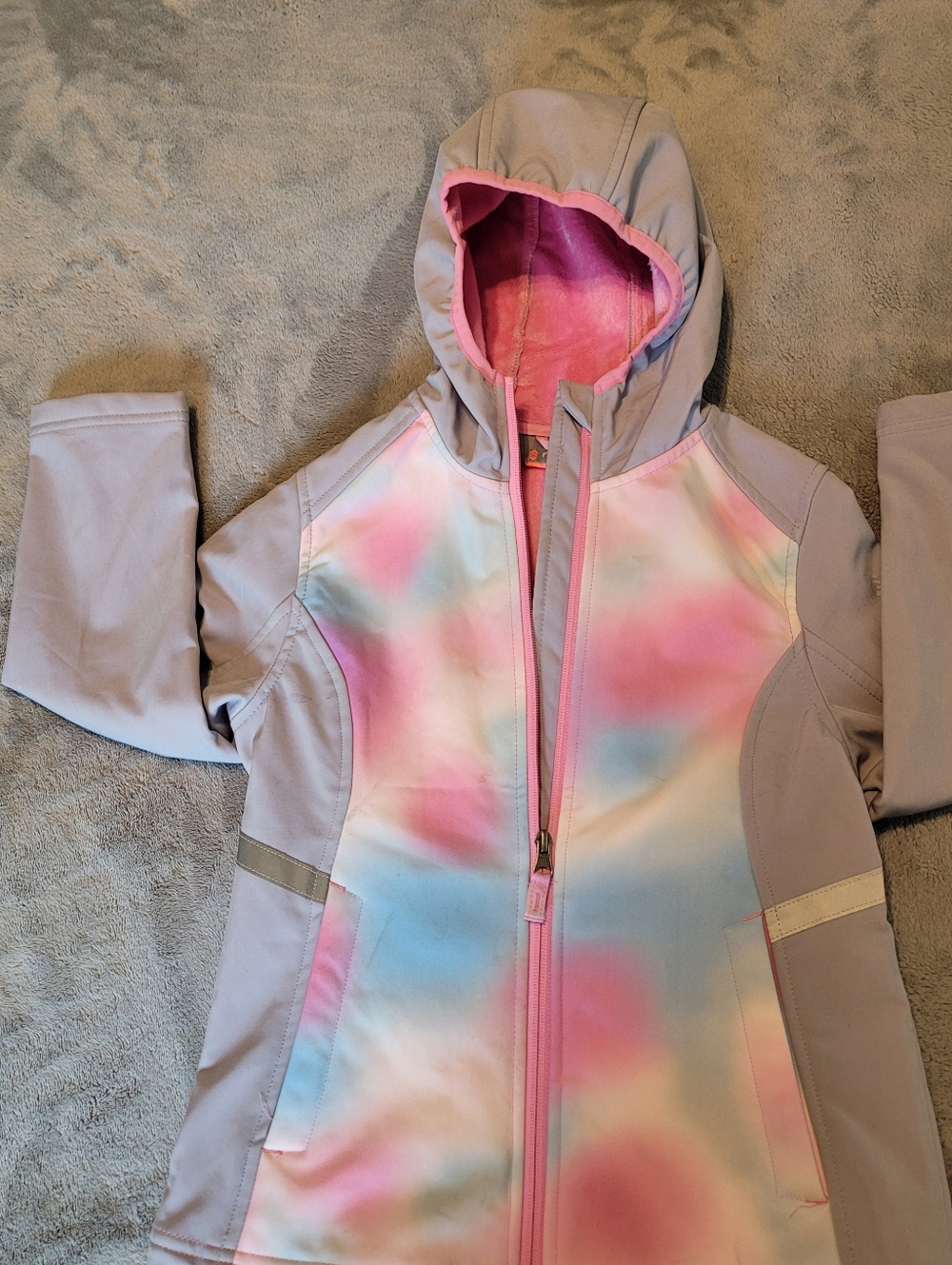 Free Country Girls Pastel Tie Dye Softshell Jacket Hooded Fleece Lined Size 7/8
